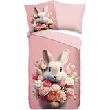 Pure - Lief Konijntje - Kinderdekbedovertrek - Roze - 1-persoons 140 x 200-220 cm