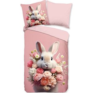 Pure - Lief Konijntje - Kinderdekbedovertrek - Roze - 1-persoons 140 x 200-220 cm