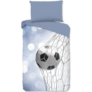 Good Morning - Voetballen - Flanel Dekbedovertrek - Blauw - 140 x 200/220 cm