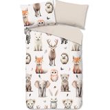 Good Morning - Dierenpret in Dromenland - Flanel Dekbedovertrek - Wit - 140 x 200/220 cm