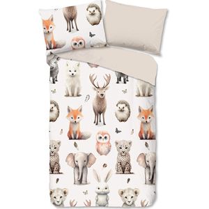 Good Morning - Dierenpret in Dromenland - Flanel Dekbedovertrek - Wit - 140 x 200/220 cm