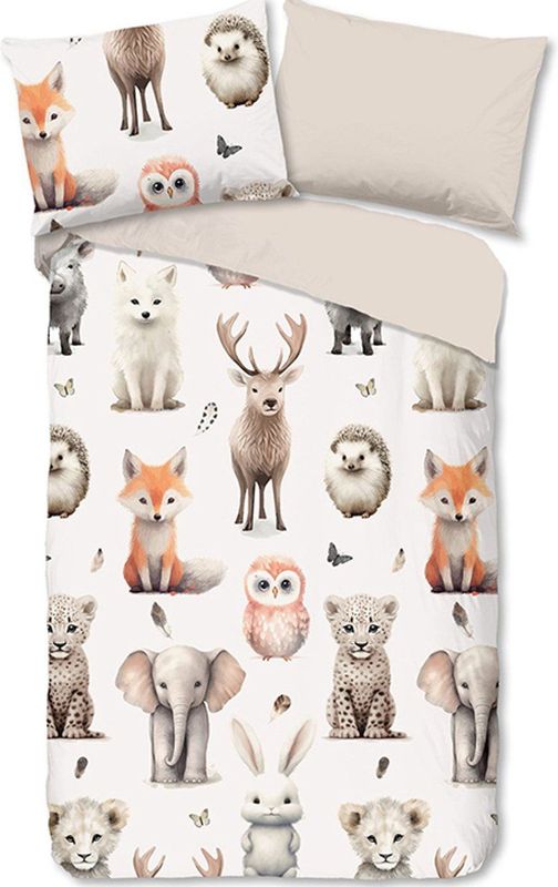 Good Morning - Dierenpret in Dromenland - Flanel Dekbedovertrek - Wit - 140 x 200/220 cm