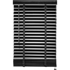 Houten Jaloezie - Zwart - 80x210 cm - Raamdecoratie - Lamelbreedte 50 mm - Inclusief Bedieningskoord en Draaistang