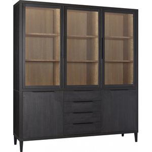 Vitrinekast Zwanenburg - Lamulux - Zwart/Teak - 190x212x48 cm (BxHxD) - 6 Draaideuren - 4 Laden - Inclusief Kastverlichting