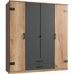 Stratum - Kledingkast - Draaideur - Hout - Industrieel - 4 Legplanken & 2 Roedes