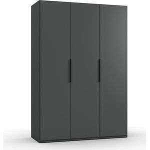 Kledingkast Oss - Hout - Grijs - 150x216x58 cm (BxHxD) - Draaideurkast - 3 Deuren - Hang-legkast