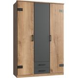 Woonexpress Kledingkast Stratum - 135x199x58 cm (BxHxD) - Draaideur - 4 legplanken & 2 roedes - Slaapkamer - Industrieel