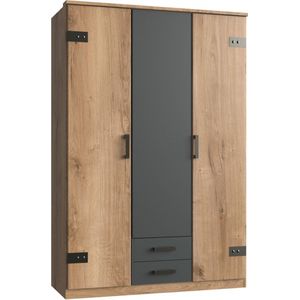 Stratum - Kledingkast - Draaideur - Hout - Industrieel - 4 Legplanken & 2 Roedes