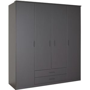 Woonexpress - Kledingkast Stolpen - Draaideurkast - Grafiet - 4 Legplanken, 2 Roedes, 2 Lades