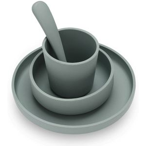 Jollein - Kinderserviesset 4-delig (Ash Green) - Siliconen - Baby Servies, Baby Bestek - 6-18 maanden