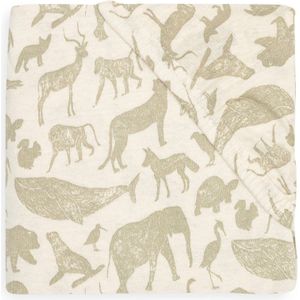 Jollein Hoeslaken Jersey Wieg, Ledikant, Babybed Animals Olive Green