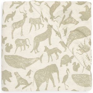 Jollein - Hoeslaken Jersey 70x140cm - Wieg, Ledikant, Babybed - Animals - Olive Green