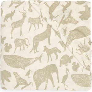 Jollein Hoeslaken Jersey Wieg, Ledikant, Babybed Animals Olive Green