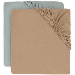 Jollein - Hoeslaken - Sea Green/Biscuit - Jersey - 2 Stuks