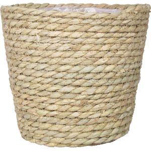 Bela Arte Bloempot - rotan - gedraaid riet - 17 cm - naturel rotan mand