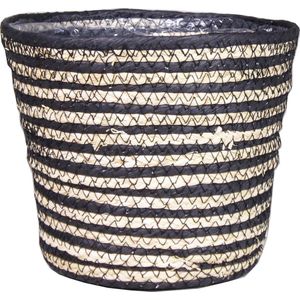 Bela Arte Plantenpot - rotan - naturel en zwart - 20 x 18 cm - plastic binnenkant