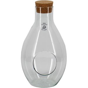 Bela Arte Sierfles terrarium met kurk dop - D18 x H31 cm - transparant glas - met gat