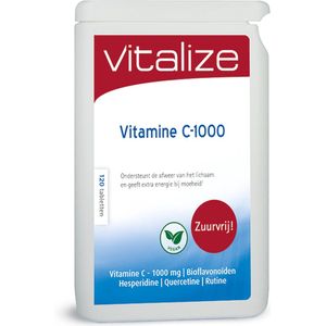 Vitalize Vitamine C 1000 mg Zuurvrij 120 tabletten | Draagt bij aan het behoud van een goede / sterke weerstand - Helpt bij futloosheid, moeheid en vermoeidheid