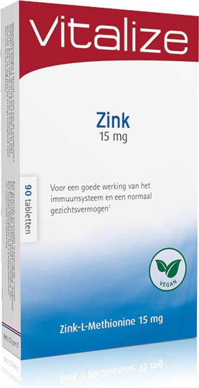 Vitalize Zink 15 mg 90 tabletten - Goed voor skelet, haar, huid & nagels - Bevat de juiste dosering zink 15 mg per tablet