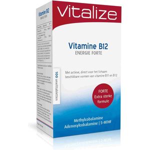 Vitalize Vitamine B12 Foliumzuur Energie Forte 100 smelttabletten - Extra sterke formule - Met actieve, direct voor het lichaam beschikbare vormen van vitamine B11 (foliumzuur) en B12