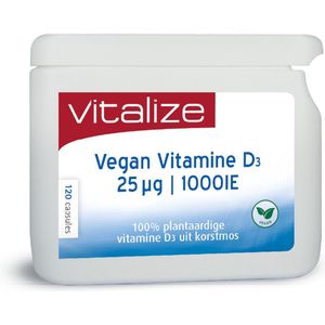 Vegan Vitamine D3 25 ug/mcg 120 caps. - Vegan vitamine D3 afkomstig van korstmos - Goed voor botten, spieren en de weerstand - Vitalize