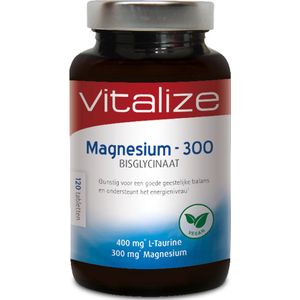 Magnesium - 300 Bisglycinaat 120 tabletten - Gunstig voor een goede geestelijke balans - Helpt bij vermoeidheid - Vitalize