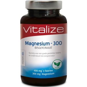 Magnesium - 300 Bisglycinaat 120 tabletten - Gunstig voor een goede geestelijke balans - Helpt bij vermoeidheid - Vitalize