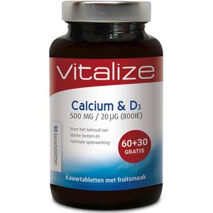 Calcium & D3 90 tabletten - Voor het behoud van sterke botten - Goed voor de kalkhuishouding - Vitalize