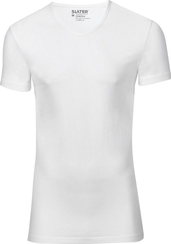 Slater - Stretch T-shirt V-hals - Wit - 2-pack