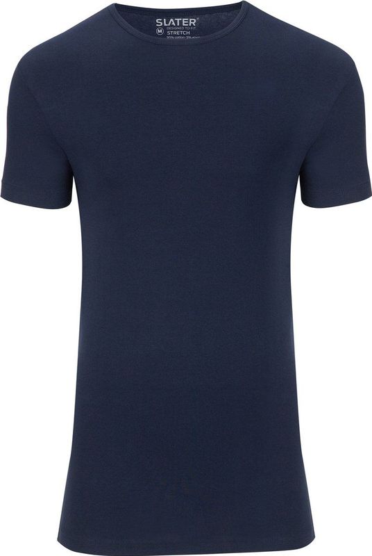 Slater 6510 - Stretch 2-pack T-shirt ronde hals korte mouw navy S 95 organisch katoen 5 elastan
