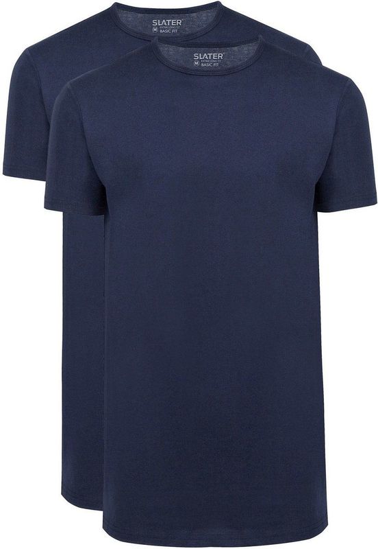 Slater - 2-pack T-shirt Basic Extra Lang - Navy - 100% Katoen