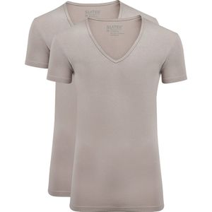 Slater Stretch 2pack T-shirt Diepe V-hals Khaki Taupe