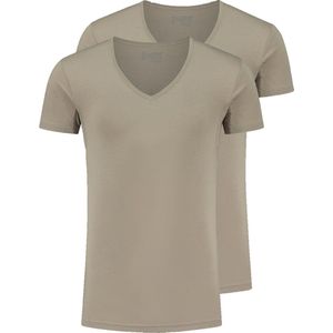 Slater 8940 - Tencel 2-pack T-shirt diepe V-hals korte mouw invisible khaki