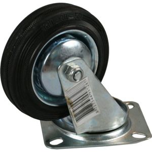 1x Zwenkwieltjes rubber zwart - 100mm - Tot 70kg draagkracht - Zwenkwielen - Transportwieltjes - Transportwielen
