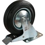 1x Zwenkwielen/transportwielen met rem rubber zwart - 200mm - Tot 205 kg draagkracht - Zwenkwielen - Transportwieltjes - Transportwielen