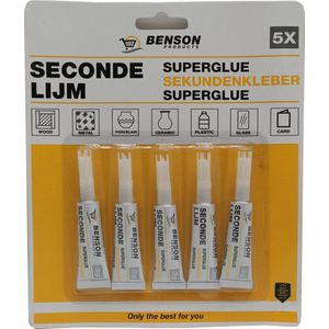 Benson Secondelijm - 5 Tubes á 3 Gram - Snel Droog & Universeel Toepasbaar