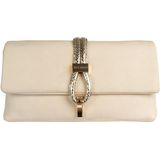 Dames Clutch Bibis / schoudertas - Vegan Leather- Bone/ avondtasje met schouderriem