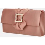 Bow envelop voor Dames / Schoudertas - Satijn met parel gesp - Oud Roze/ Avondtasje met schouderriem/ Effen Clutch handtasjes