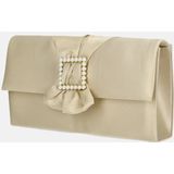 Bow envelop voor Dames / Schoudertas - Satijn met parel gesp - Goud/ Avondtasje met schouderriem/ Effen Clutch handtasjes