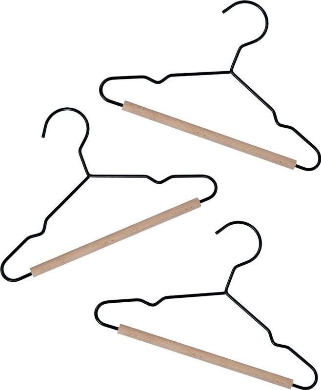 Babsana - Kledinghangers - Zwart - Metaal en Hout - Verpakt per 3