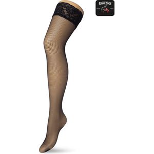 Bonnie Doon Dames Hold Up met Subtiele Visnet maat S/M Zwart - Brede Band met Siliconen - Fishnet Hold Up - Zakt niet af - Zelf Ophoudende Panty zonder Broekje - Siliconenrand - Blijven Perfect Plakken - Netpanty Kousen - Black - BP201702.101
