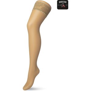 Bonnie Doon Dames Hold Up met Subtiele Visnet maat L/XL Beige - Brede Band met Siliconen - Fishnet Hold Up - Zakt niet af - Panty zonder Broekje - Siliconenrand - Blijven Perfect Plakken - Netpanty Kousen - Huidskleur - Nude - BP201702.297