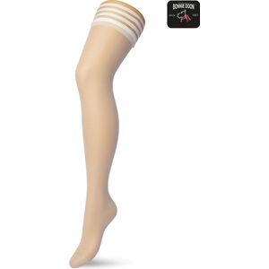 Bonnie Doon Dames Hold Up maat L/XL Off White - Brede Band met Siliconen - Classic Modern Hold Up - Zakt niet af - Sportieve Streep Boord - Panty zonder Broekje - Siliconenrand - Blijven Perfect Plakken - Panty Kousen - Ivory - BP201703.250