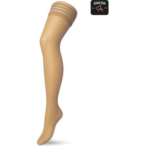 Bonnie Doon Dames Hold Up maat S/M Beige - Brede Band met Siliconen - Classic Modern Hold Up - Zakt niet af - Sportieve Streep Boord - Panty zonder Broekje - Siliconenrand - Blijven Perfect Plakken - Panty Kousen - Huidskleur - Nude - BP201703.297