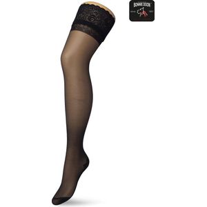 Bonnie Doon Dames Hold Up met Bies maat S/M Zwart - Brede Band met Siliconen - Classic Lace Hold Up - Zakt niet af - Bies aan Achterkant - Panty zonder Broekje - Siliconenrand - Blijven Perfect Plakken - Panty Kousen - Black - BP201704.101