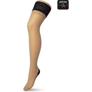 Bonnie Doon Dames Hold Up met Bies maat S/M Beige - Brede Band met Siliconen - Classic Lace Hold Up - Zakt niet af - Bies aan Achterkant - Panty zonder Broekje - Siliconenrand - Blijven Perfect Plakken - Panty Kousen - Huidskleur - Nude - BP201704.2