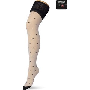 Bonnie Doon Dames Hold Up met Hartjes Print maat S/M Off White - Brede Siliconen Band - Little Hearts Hold Up - Zakt niet af - Bies aan Achterkant - Panty zonder Broekje - Siliconenrand - Blijven Perfect Plakken - Panty Kousen - Ivory - BP201705.250