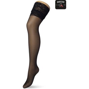 Bonnie Doon Dames Curvy Hold Up maat 44/48 (S/M) Zwart - Grote Maten - Brede Siliconen Band - Curvy Lace Hold Up - Zakt niet af - Plus Size - Panty zonder Broekje - Siliconenrand - Blijven Perfect Plakken - Panty Kousen - Black - BP201706.101
