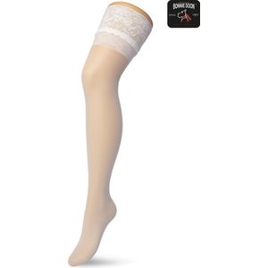 Bonnie Doon Dames Curvy Hold Up maat 44/48 (S/M) Off White - Grote Maten - Brede Siliconen Band - Curvy Lace Hold Up - Zakt niet af - Plus Size - Panty zonder Broekje - Siliconenrand - Blijven Perfect Plakken - Panty Kousen - Ivory - BP201706.250
