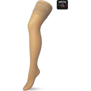 Bonnie Doon Dames Curvy Hold Up maat 50/54 (L/XL) Beige - Grote Maten - Brede Siliconen Band - Curvy Lace Hold Up - Zakt niet af - Plus Size - Panty zonder Broekje - Siliconenrand - Blijven Perfect Plakken - Panty Kousen - Nude - BP201706.297